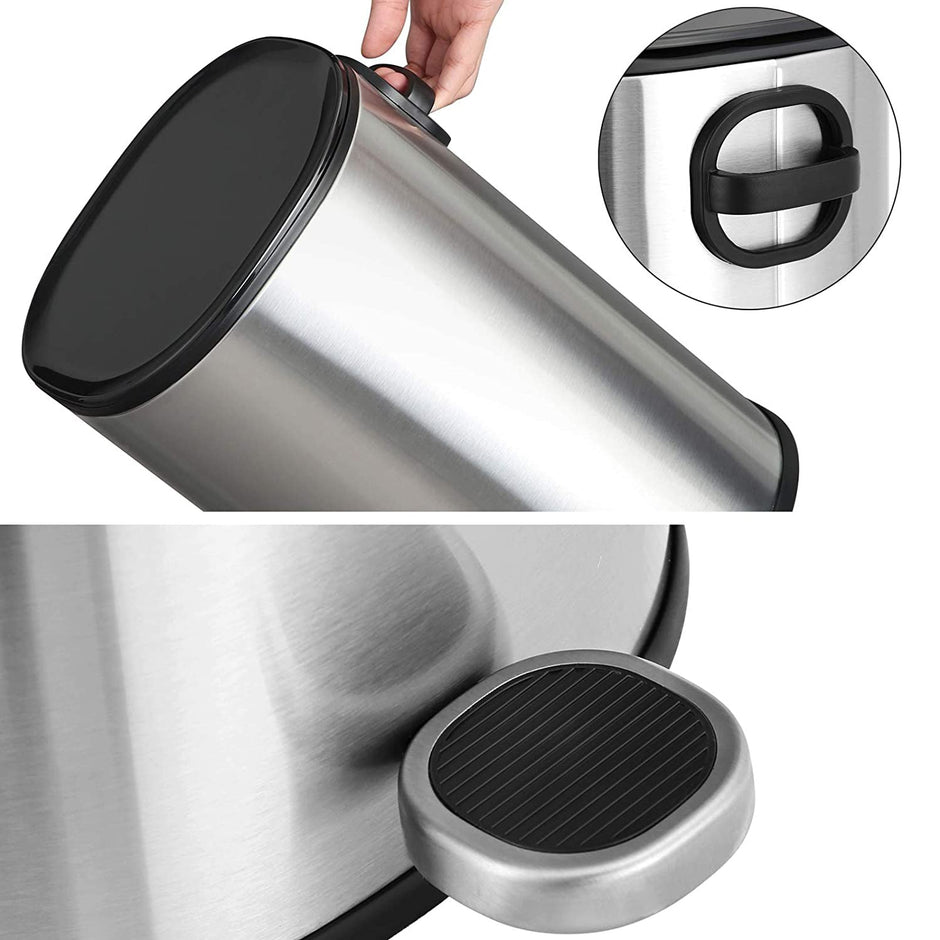 Step-Open Trash Can – Steel – Grey – 5L Capacity with Inner Bucket and Soft Closure