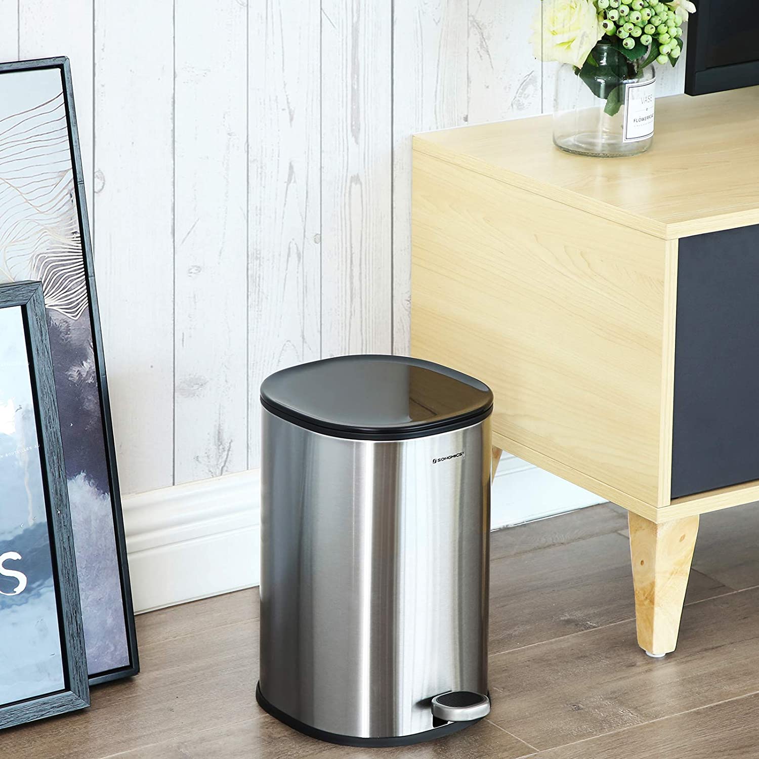 Step-Open Trash Can – Steel – Grey – 5L Capacity with Inner Bucket and Soft Closure