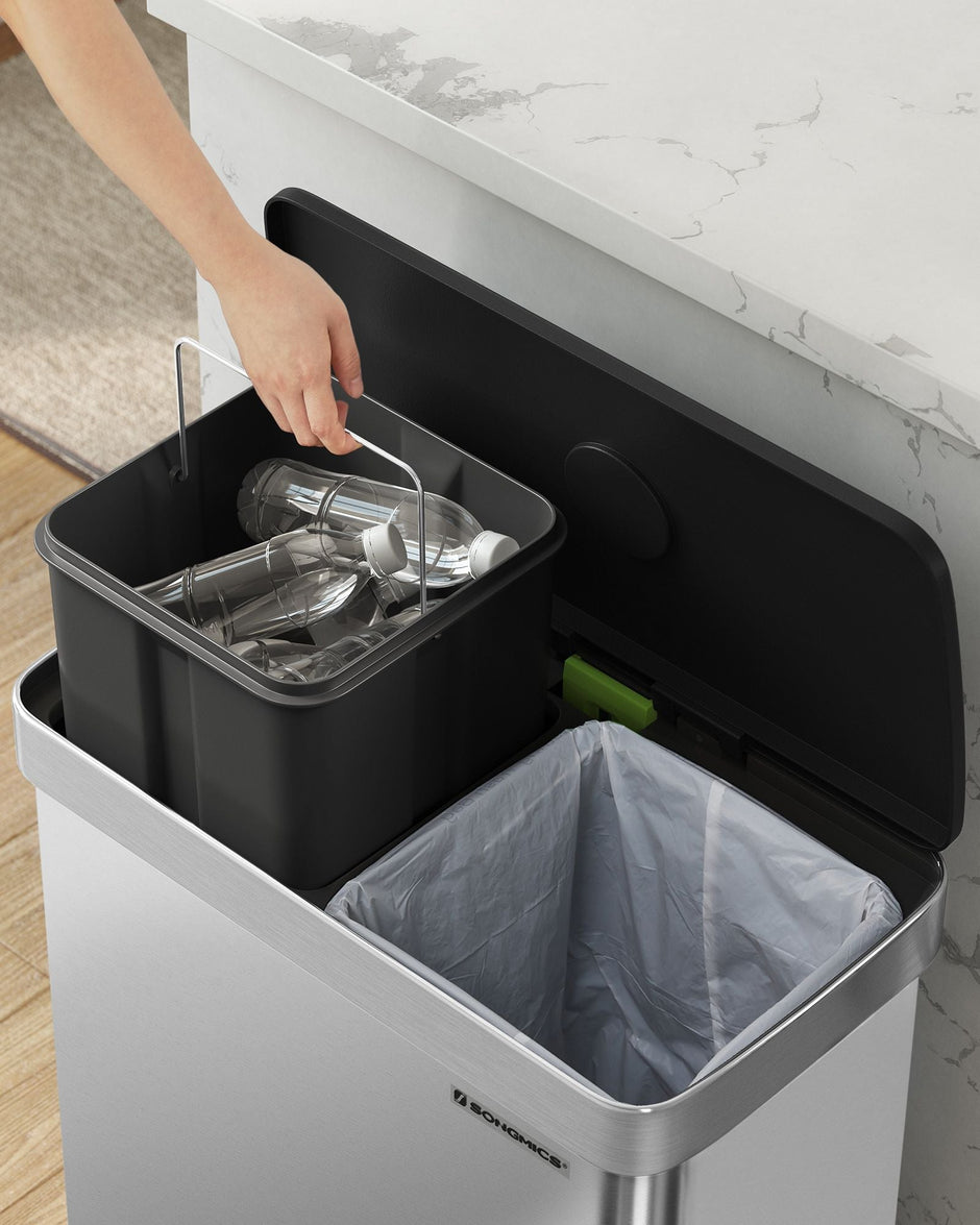 Stainless Steel Pedal Rubbish Bin Set – 30L – Silver – Soft Closure with Trash Bags