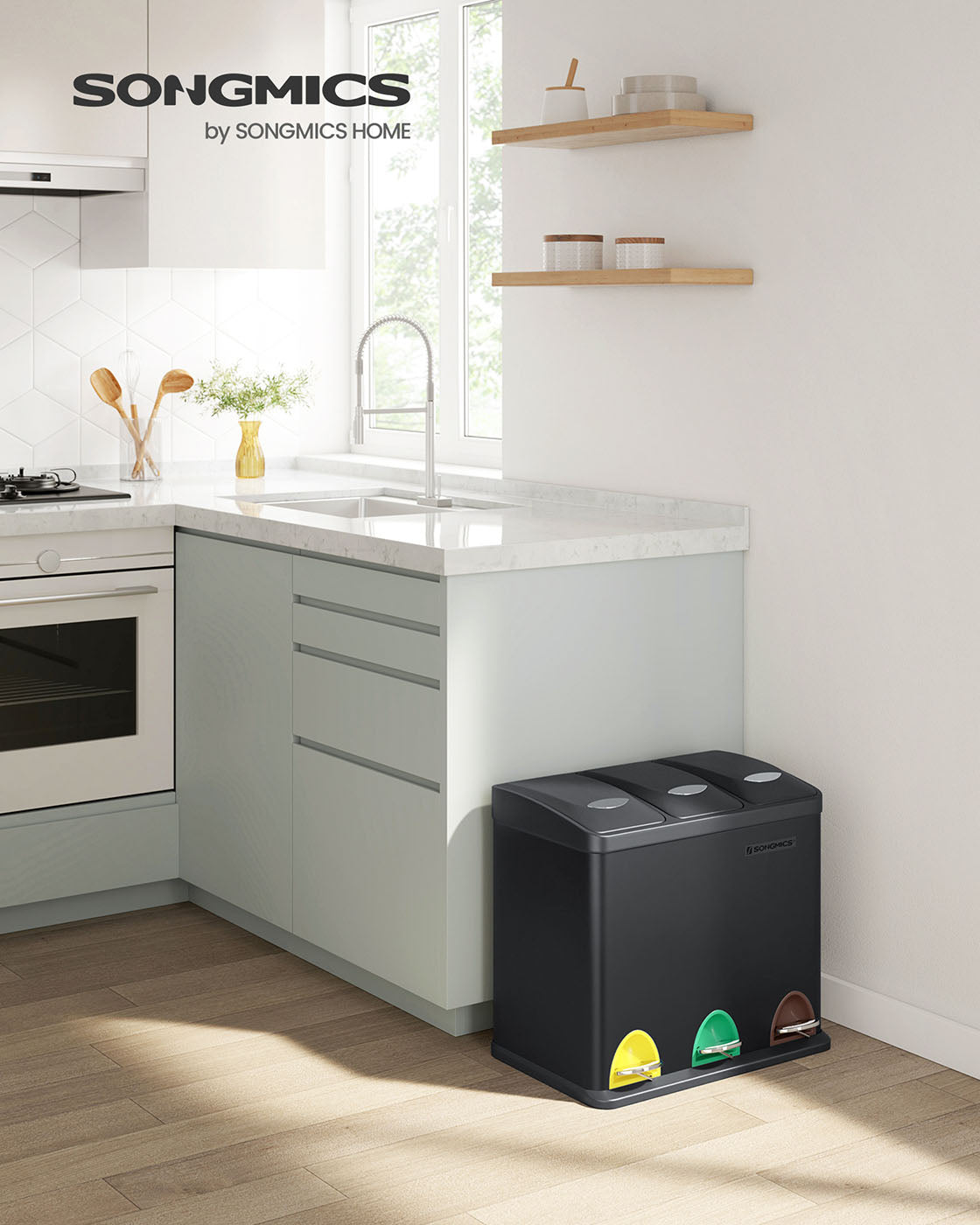 Rubbish Bin – Stainless Steel – Silver – 24 Litre with Pedal and Recycling Separation System