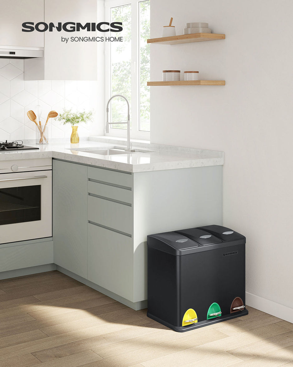Rubbish Bin – Stainless Steel – Silver – 24 Litre with Pedal and Recycling Separation System