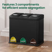 Metal Pedal Trash Bin – Silver – Set of 3 with Lids and Inner Buckets for Waste and Recycling