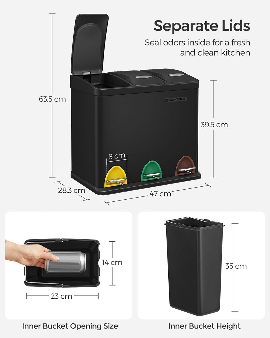 Rubbish Bin – Stainless Steel – Silver – 24 Litre with Pedal and Recycling Separation System