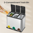 Metal Pedal Trash Bin – Silver – Set of 3 with Lids and Inner Buckets for Waste and Recycling