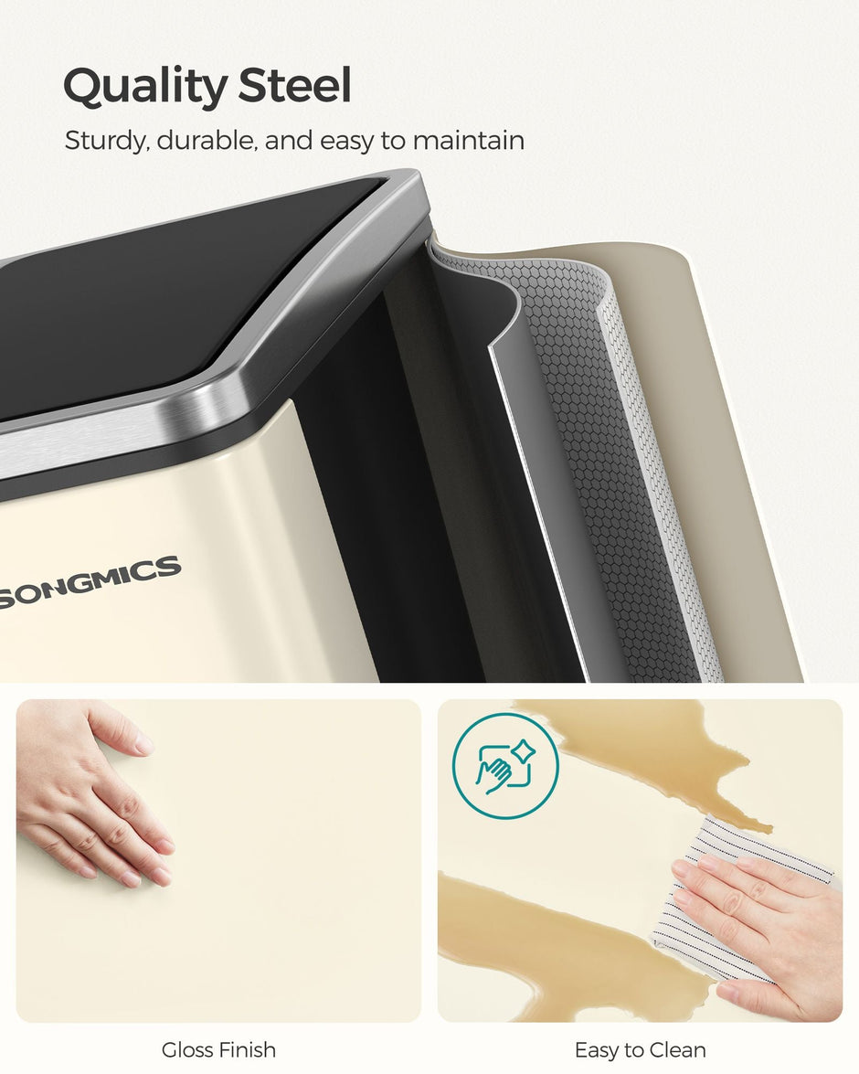 Kitchen Pedal Bin – Stainless Steel – Sand Beige and Ink Black – Dual Compartment 30L