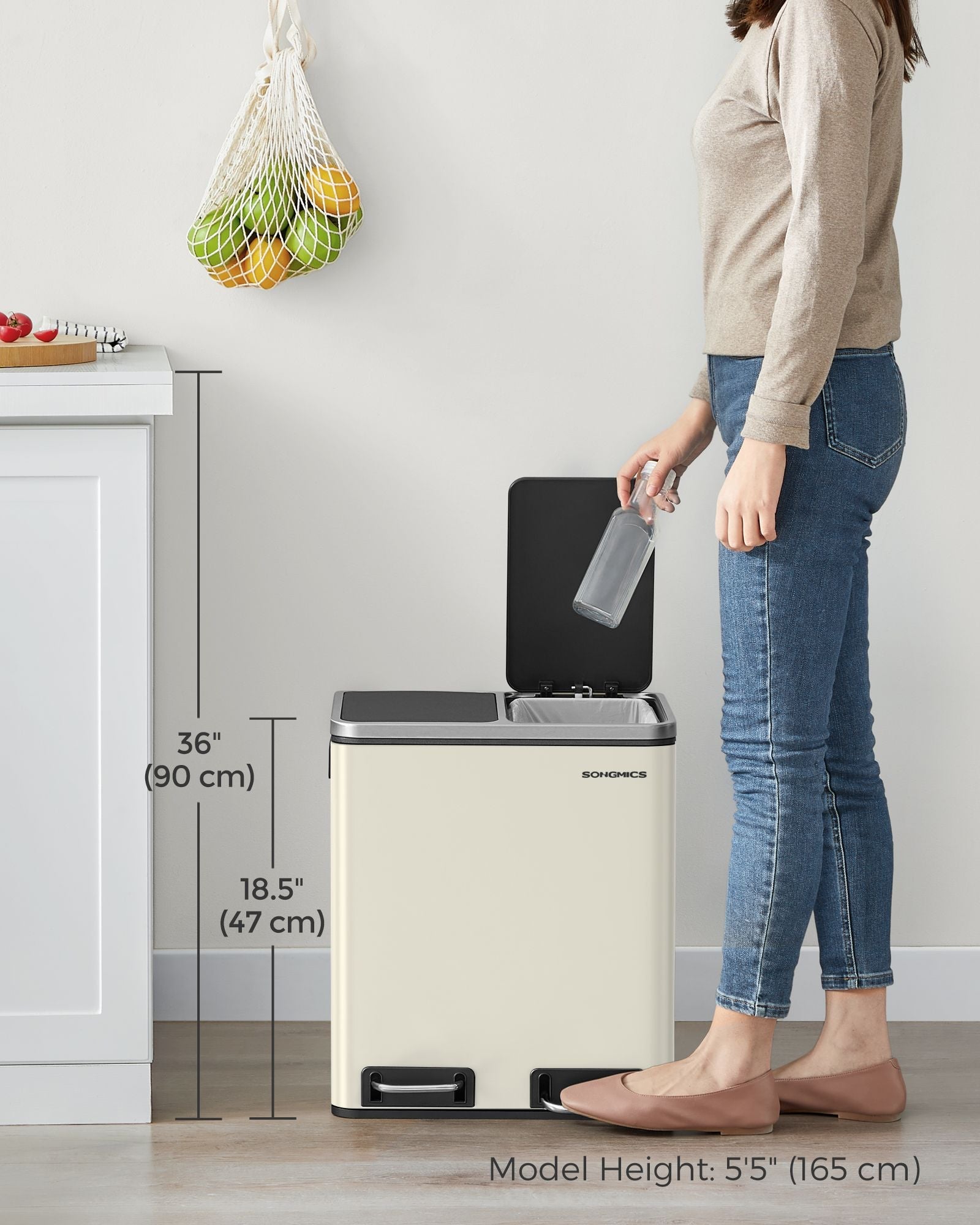 Kitchen Pedal Bin – Stainless Steel – Sand Beige and Ink Black – Dual Compartment 30L