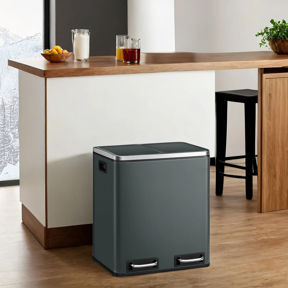 Double Kitchen Bin – Stainless Steel – Silver – Pedal Operation with Inner Classified Buckets