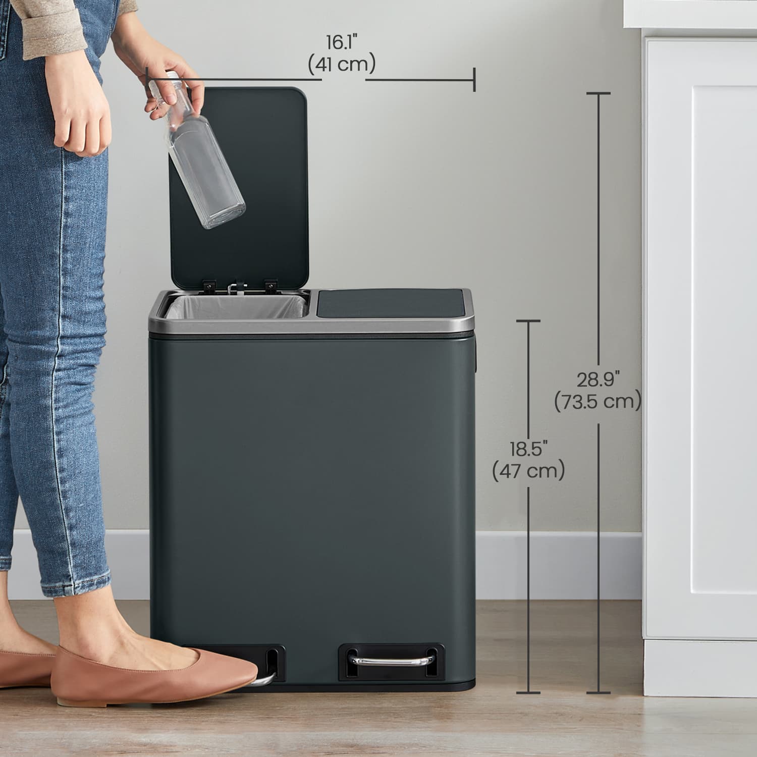 Double Kitchen Bin – Stainless Steel – Silver – Pedal Operation with Inner Classified Buckets