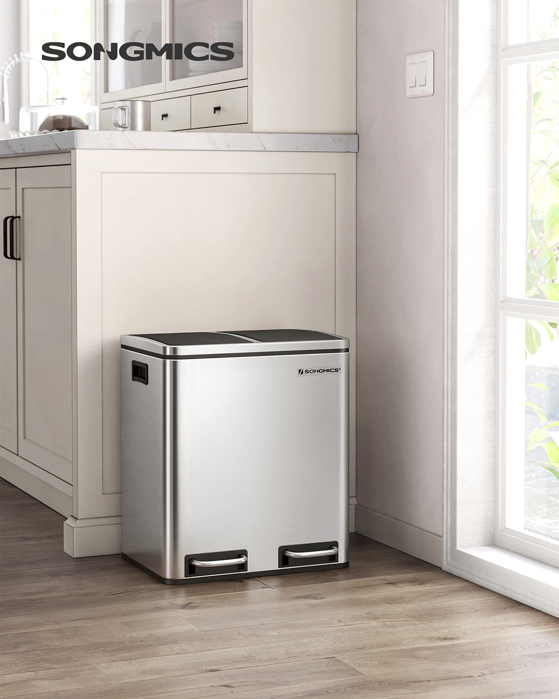 Recycle Bin Trash Can – Stainless Steel – 30L Total Capacity – Dual Inner Bins for Easy Sorting