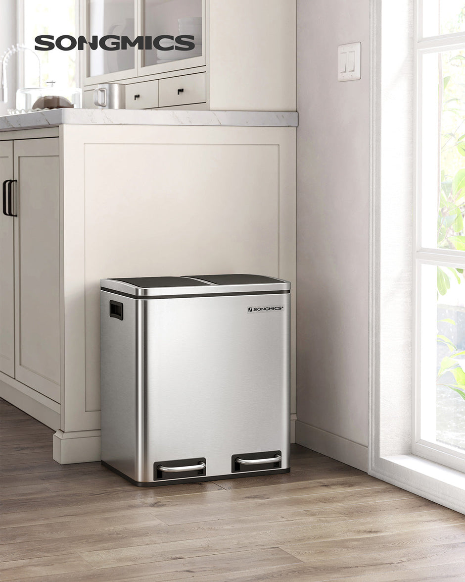 Recycle Bin Trash Can – Stainless Steel – 30L Total Capacity – Dual Inner Bins for Easy Sorting