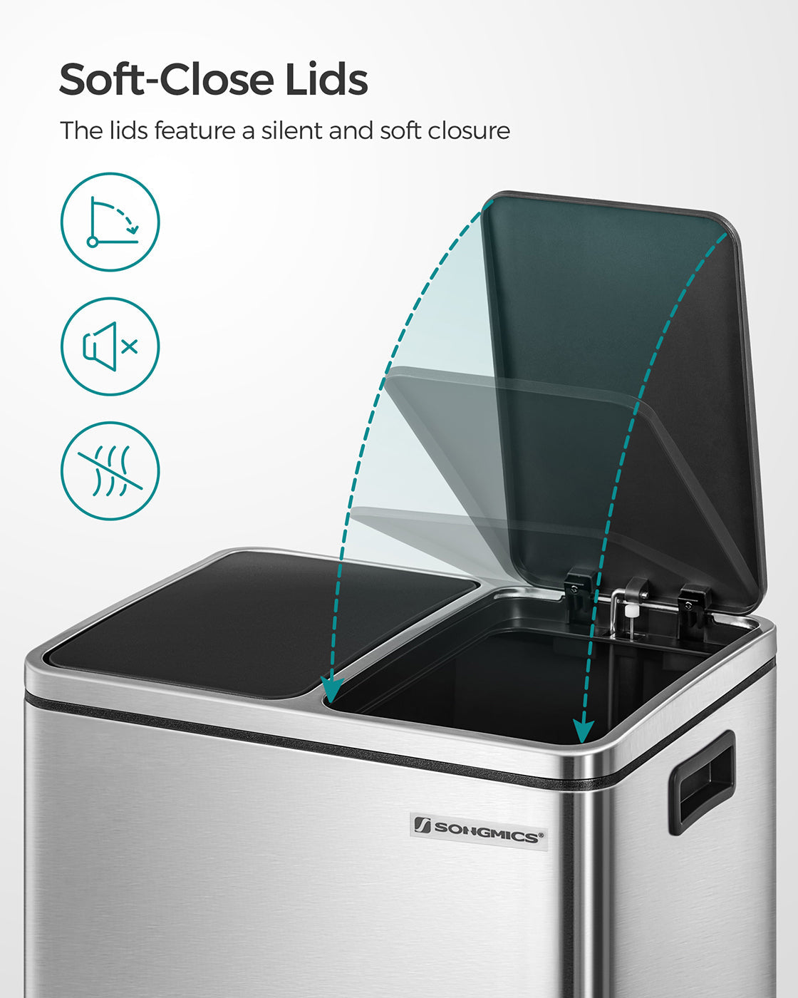 Recycle Bin Trash Can – Stainless Steel – 30L Total Capacity – Dual Inner Bins for Easy Sorting