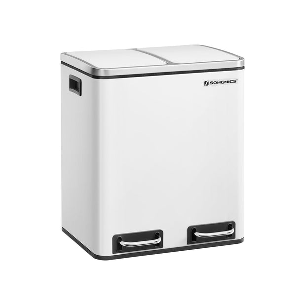 Trash Can – Stainless Steel – Silver – 30 L Dual Compartment for Recycling