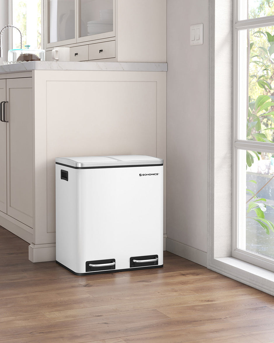 Dual Rubbish Bin – Stainless Steel – White – 30 L Capacity with Inner Classified Bins