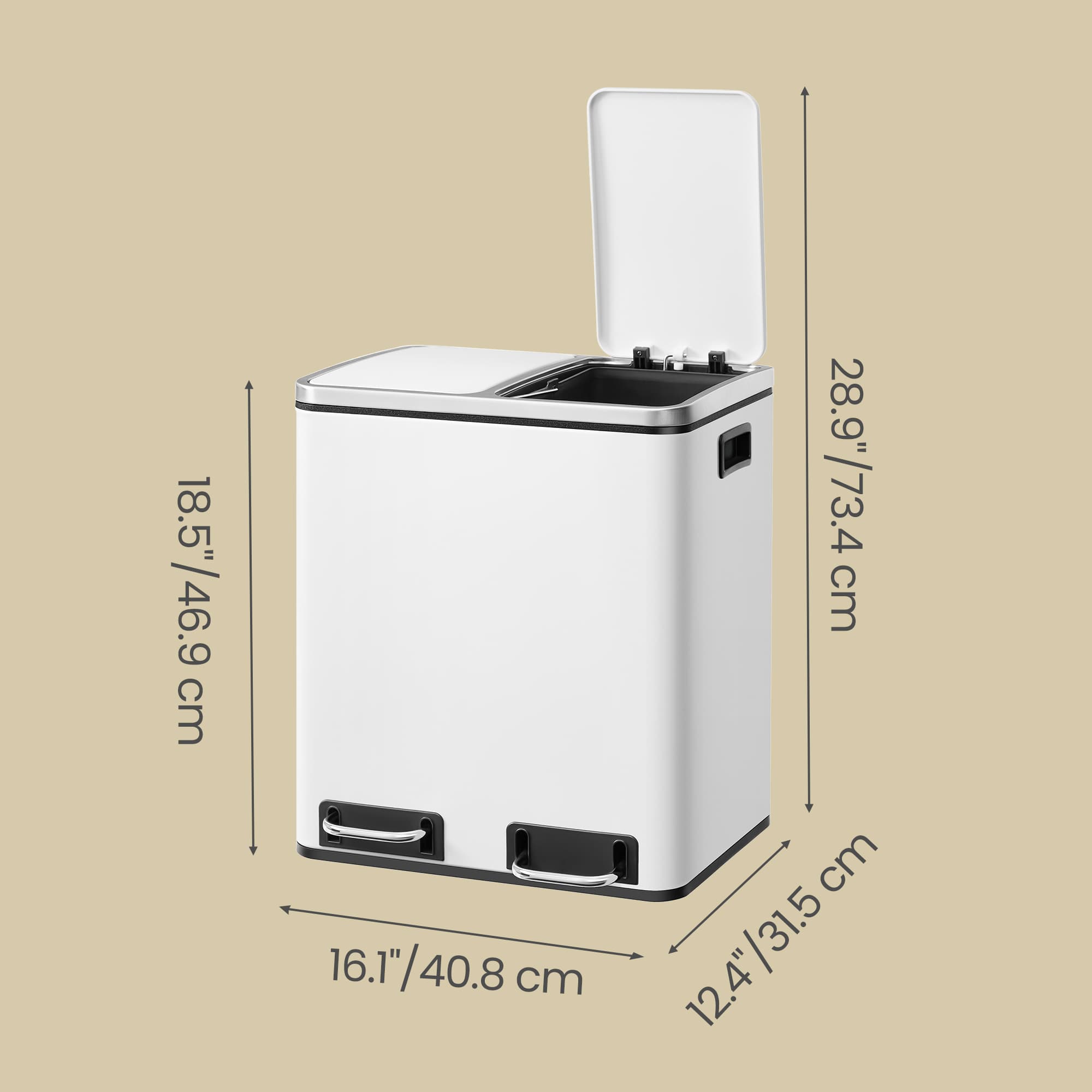Double Kitchen Bin – Stainless Steel – Silver – Pedal Operation with Inner Classified Buckets