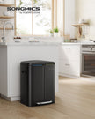 Metal Step Rubbish Bin – Black – Dual Compartment with Hinged Lid and Soft Closure