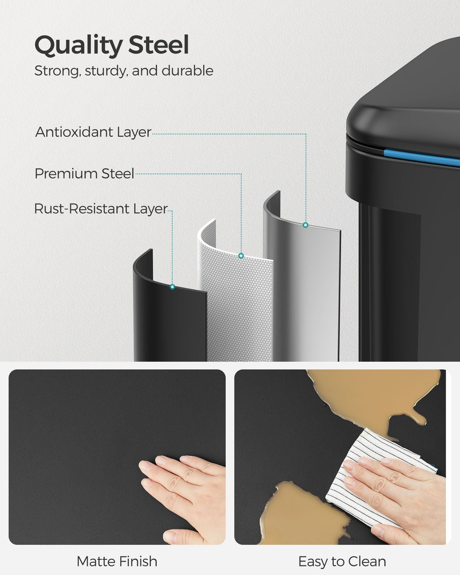 Metal Step Rubbish Bin – Black – Dual Compartment with Hinged Lid and Soft Closure