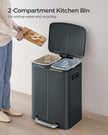 Dual Compartment Trash Can – Metal – Greenish-Grey – Soft Closure, Airtight, 2 x 20L