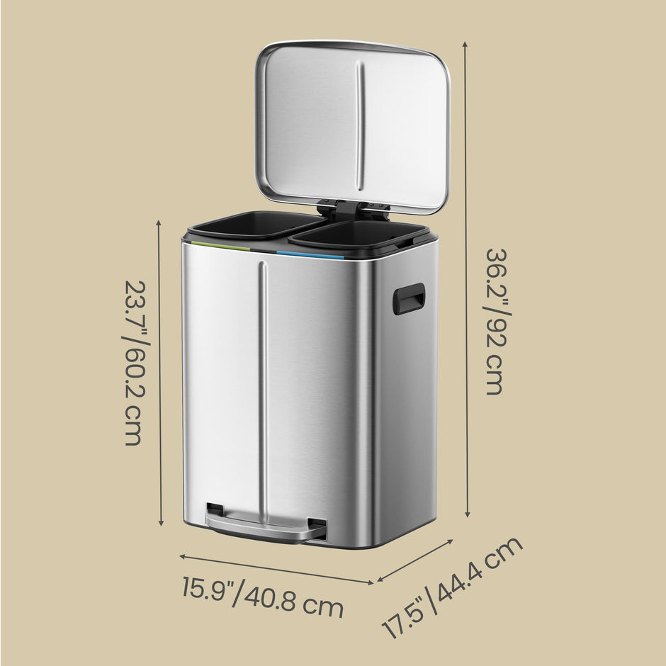 Kitchen Bin – Metal – White – Dual Compartment with Soft Close and Plastic Inner Buckets