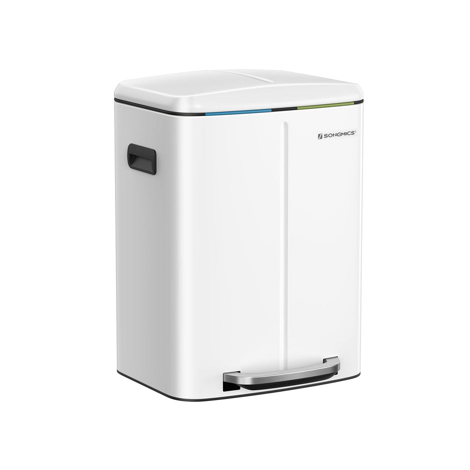Dual Trash Can – Metal – White – Dual Compartments with Soft Closure and Airtight Design