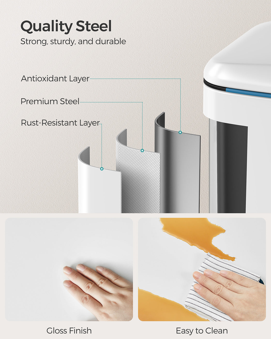 Dual Trash Can – Metal – White – Dual Compartments with Soft Closure and Airtight Design