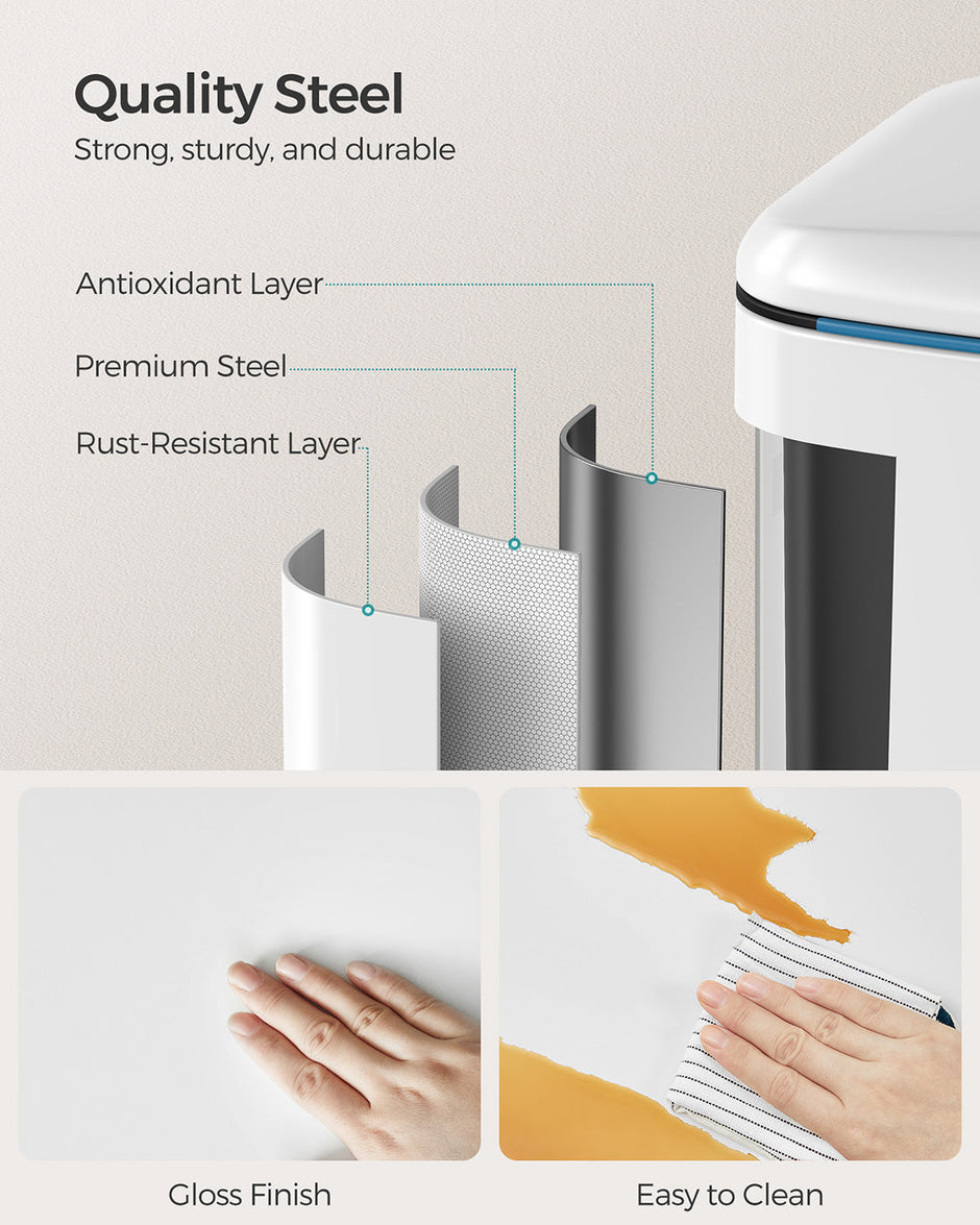 Dual Trash Can – Metal – White – Dual Compartments with Soft Closure and Airtight Design