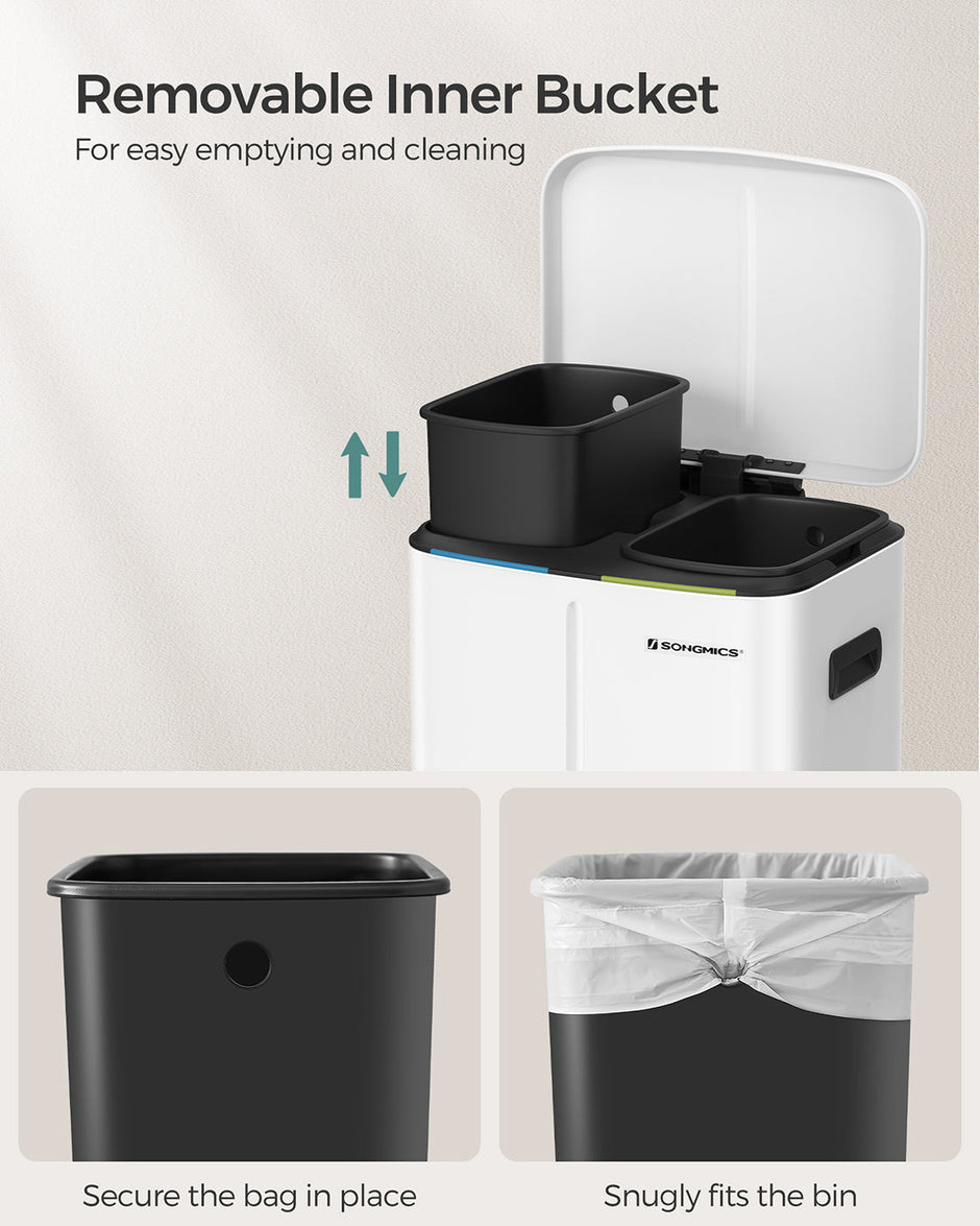 Dual Trash Can – Metal – White – Dual Compartments with Soft Closure and Airtight Design