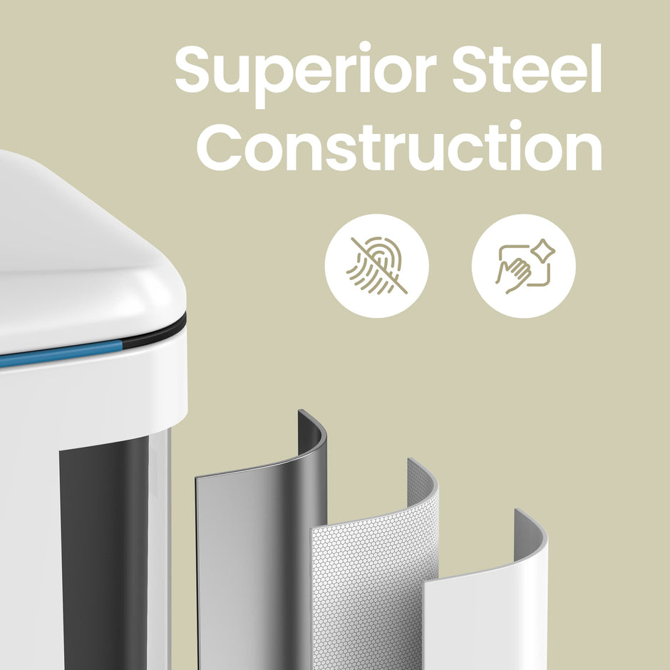 Kitchen Bin – Metal – White – Dual Compartment with Soft Close and Plastic Inner Buckets