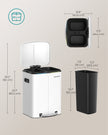 Dual Trash Can – Metal – White – Dual Compartments with Soft Closure and Airtight Design