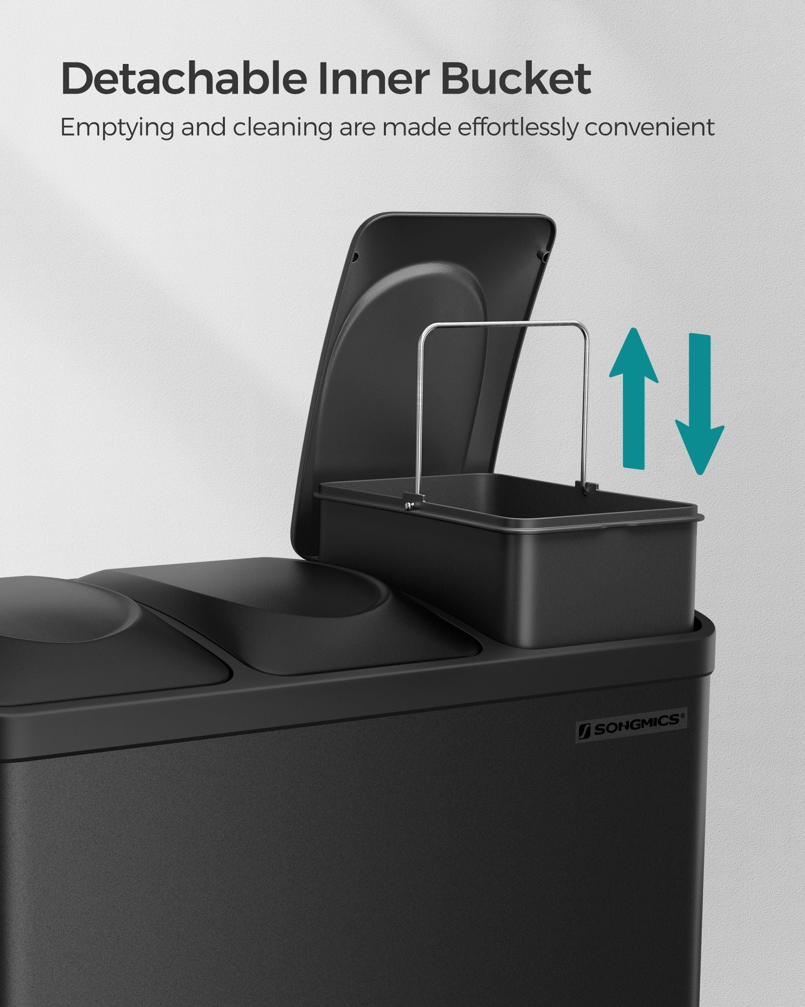 Kitchen Trash Can – Stainless Steel – Black – 45L Capacity with Waste Separation System