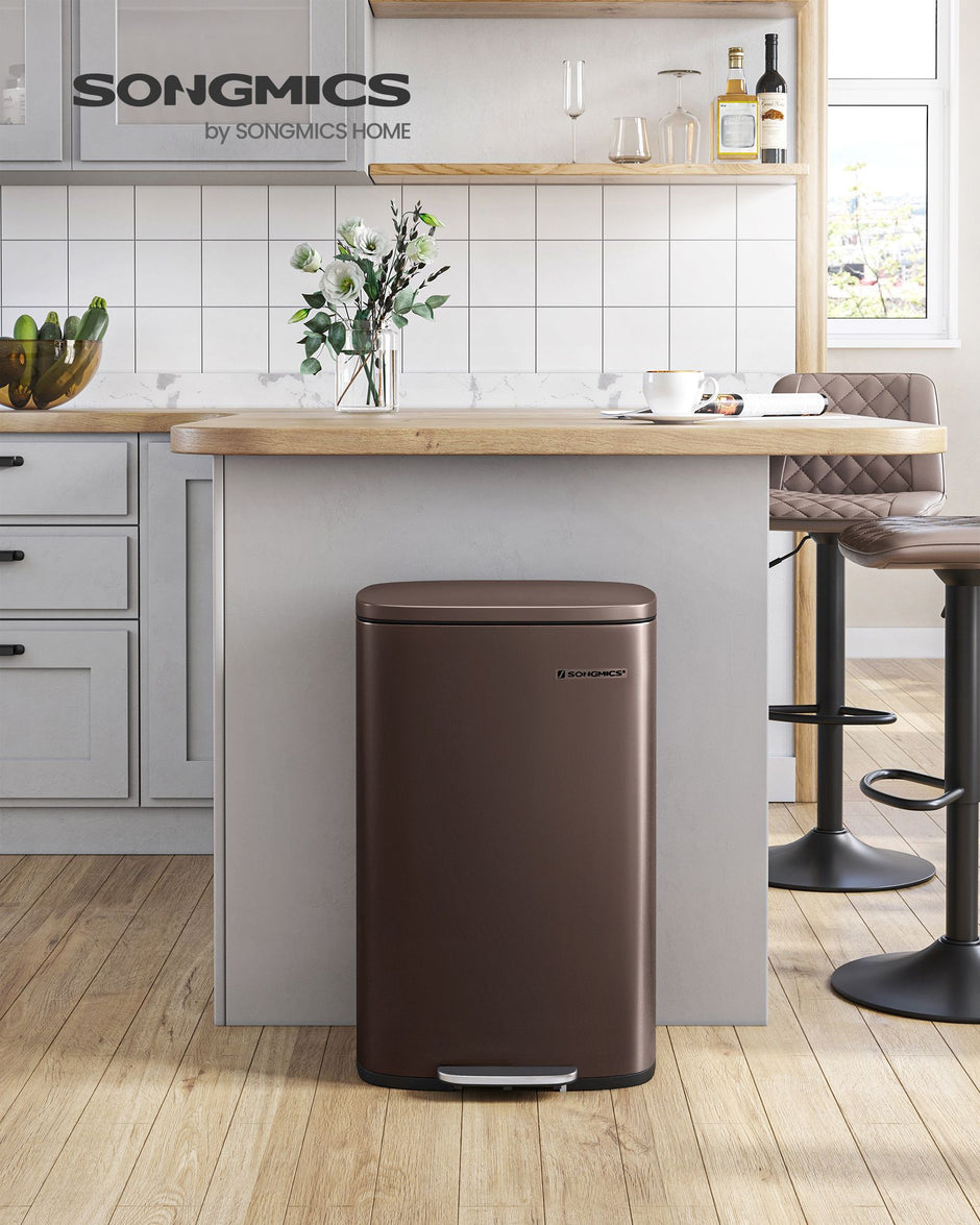 Steel Pedal Kitchen Bin – 50L Capacity – Walnut Brown – Soft Close Lid