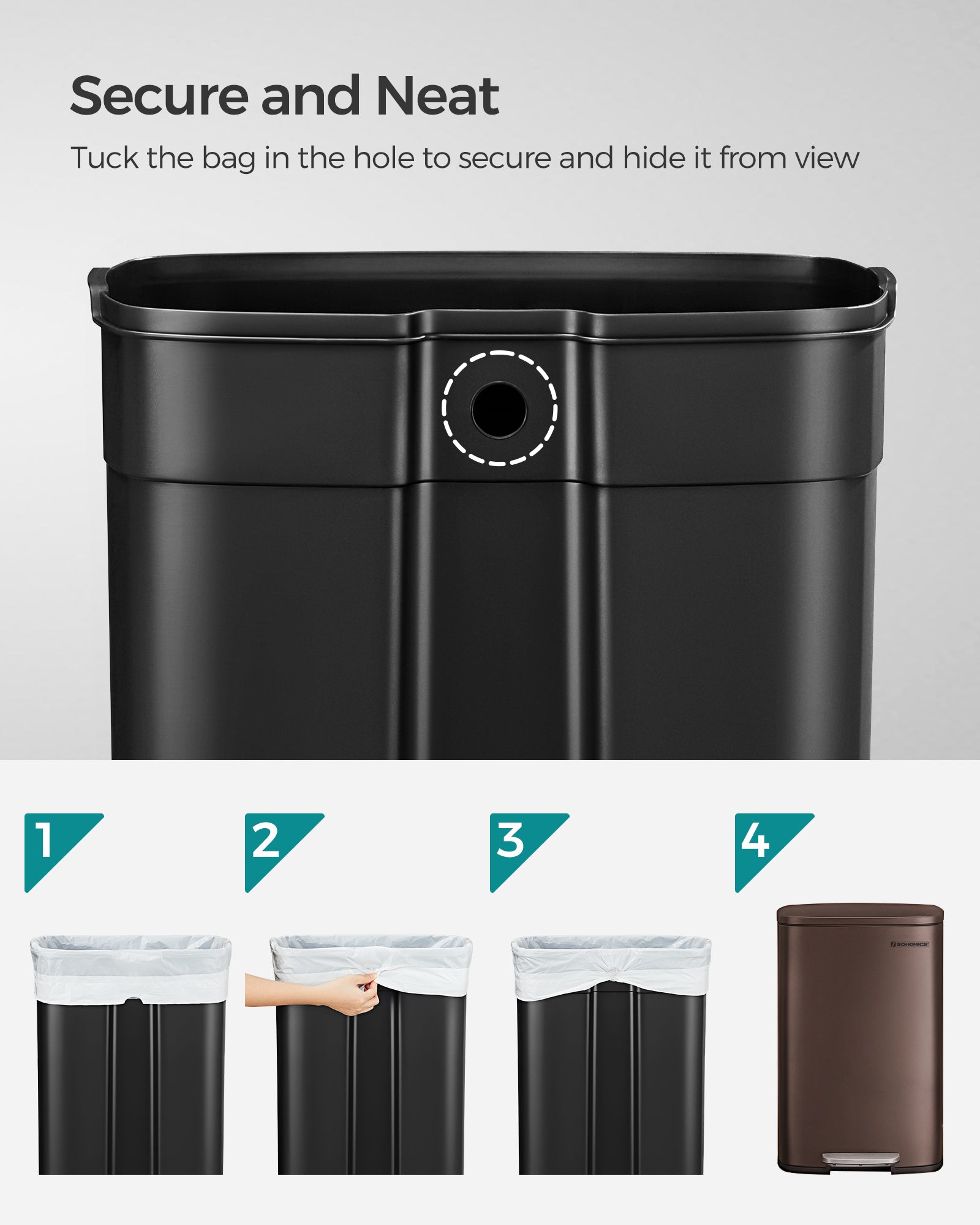 Steel Pedal Kitchen Bin – 50L Capacity – Walnut Brown – Soft Close Lid