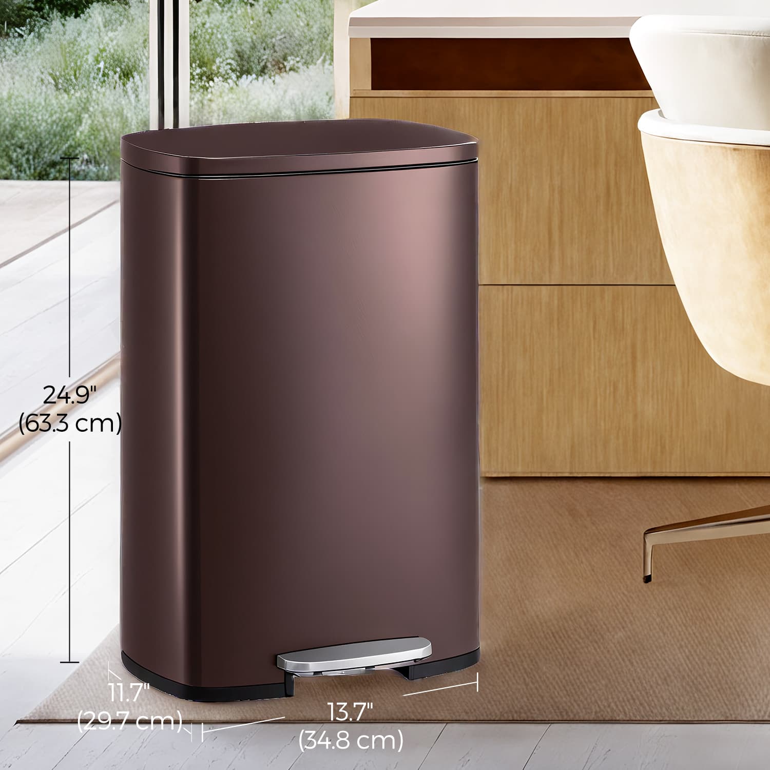Step-On Pedal Bin – Stainless Steel – Brown – 50L Capacity with Soft Close and Removable Inner Bucket