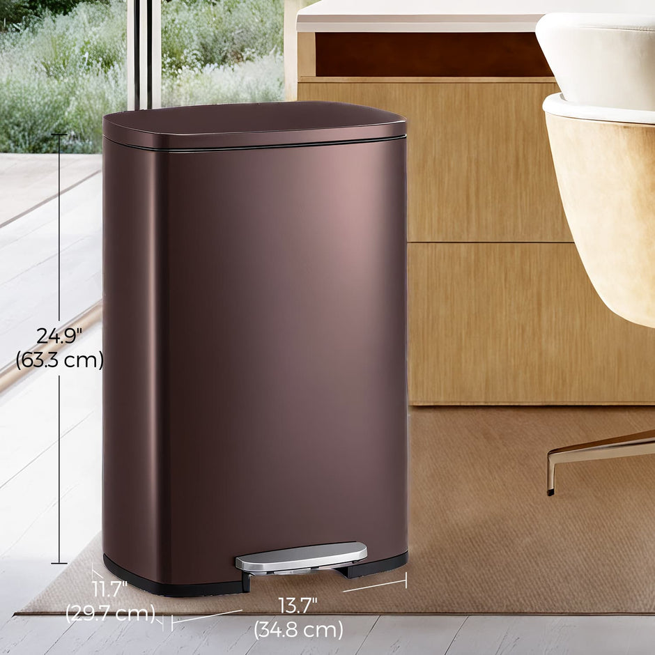 Step-On Pedal Bin – Stainless Steel – Brown – 50L Capacity with Soft Close and Removable Inner Bucket