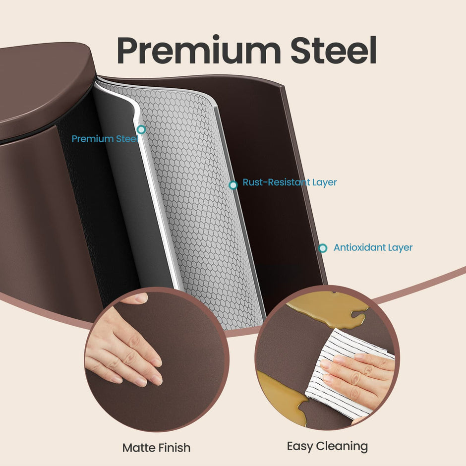 Step-On Pedal Bin – Stainless Steel – Brown – 50L Capacity with Soft Close and Removable Inner Bucket