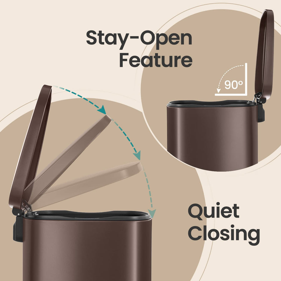 Step-On Pedal Bin – Stainless Steel – Brown – 50L Capacity with Soft Close and Removable Inner Bucket
