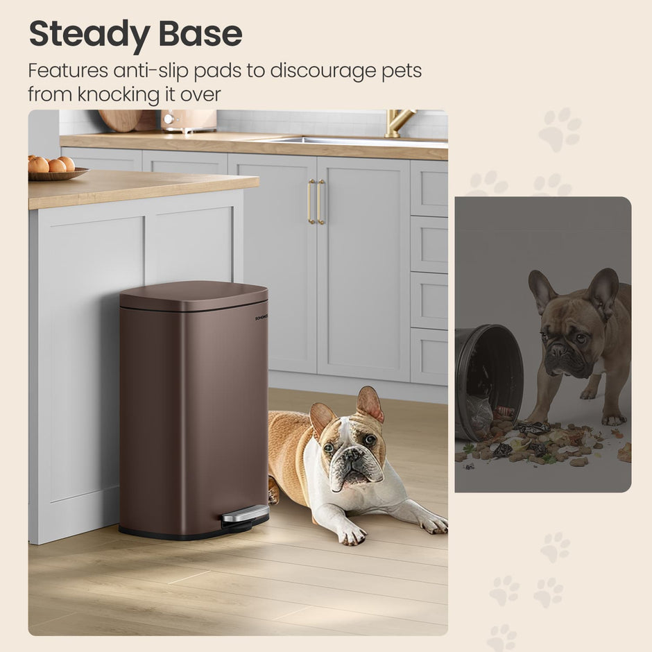 Step-On Pedal Bin – Stainless Steel – Brown – 50L Capacity with Soft Close and Removable Inner Bucket