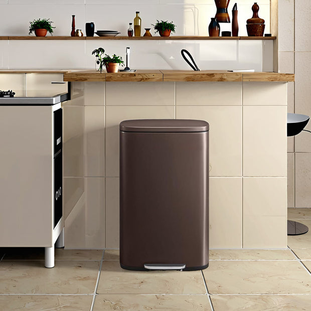 Step-On Pedal Bin – Stainless Steel – Brown – 50L Capacity with Soft Close and Removable Inner Bucket