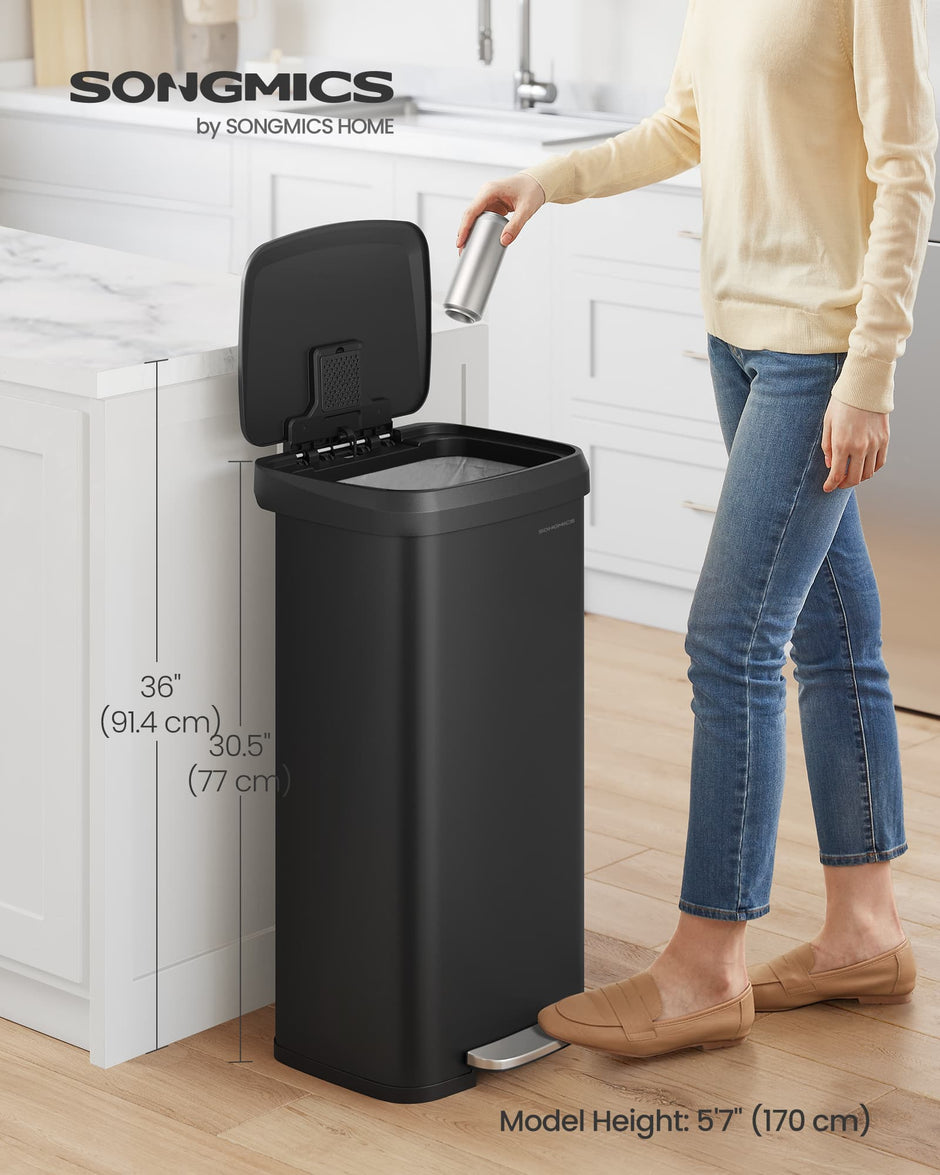 Metal Waste Pedal Bin – 68L – Silver – Tall with Lid