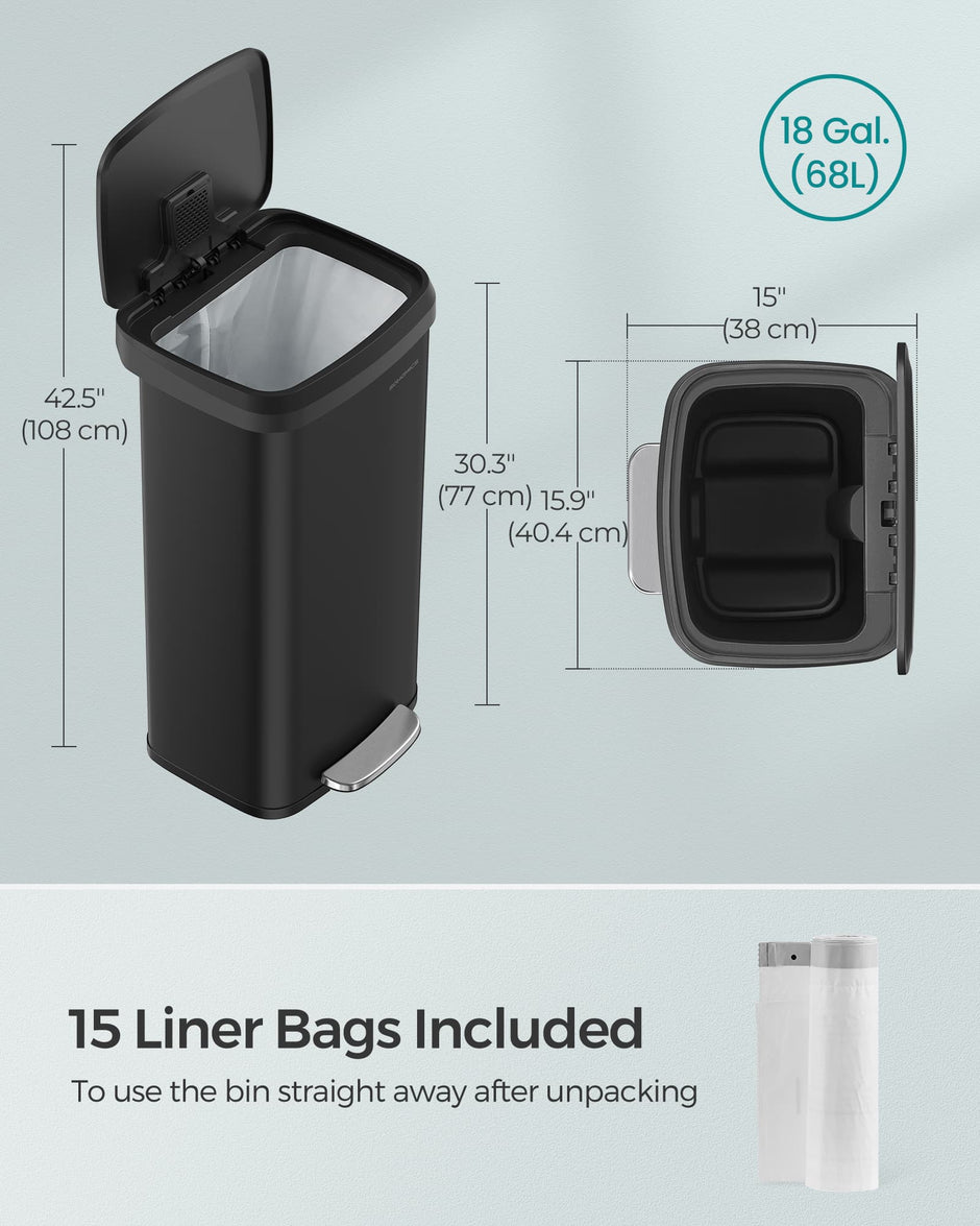 Metal Waste Pedal Bin – 68L – Silver – Tall with Lid
