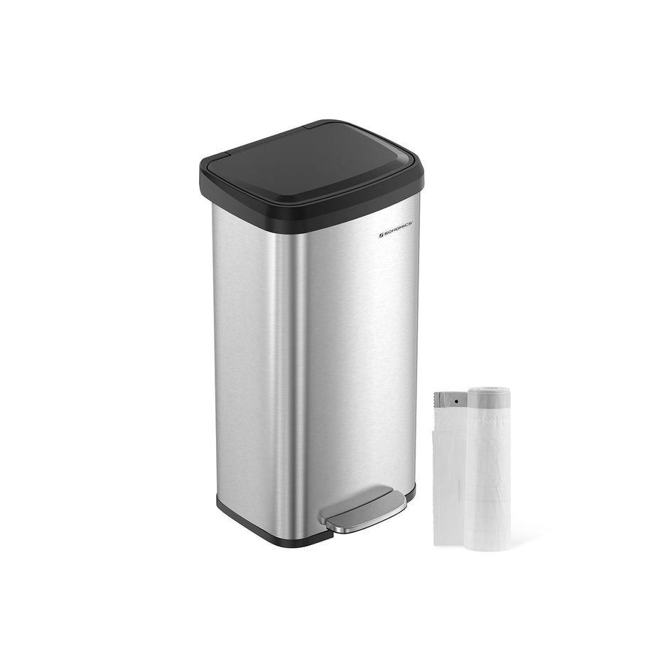 Metal Waste Pedal Bin – 68L – Silver – Tall with Lid