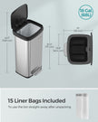 Metal Waste Pedal Bin – 68L – Silver – Tall with Lid