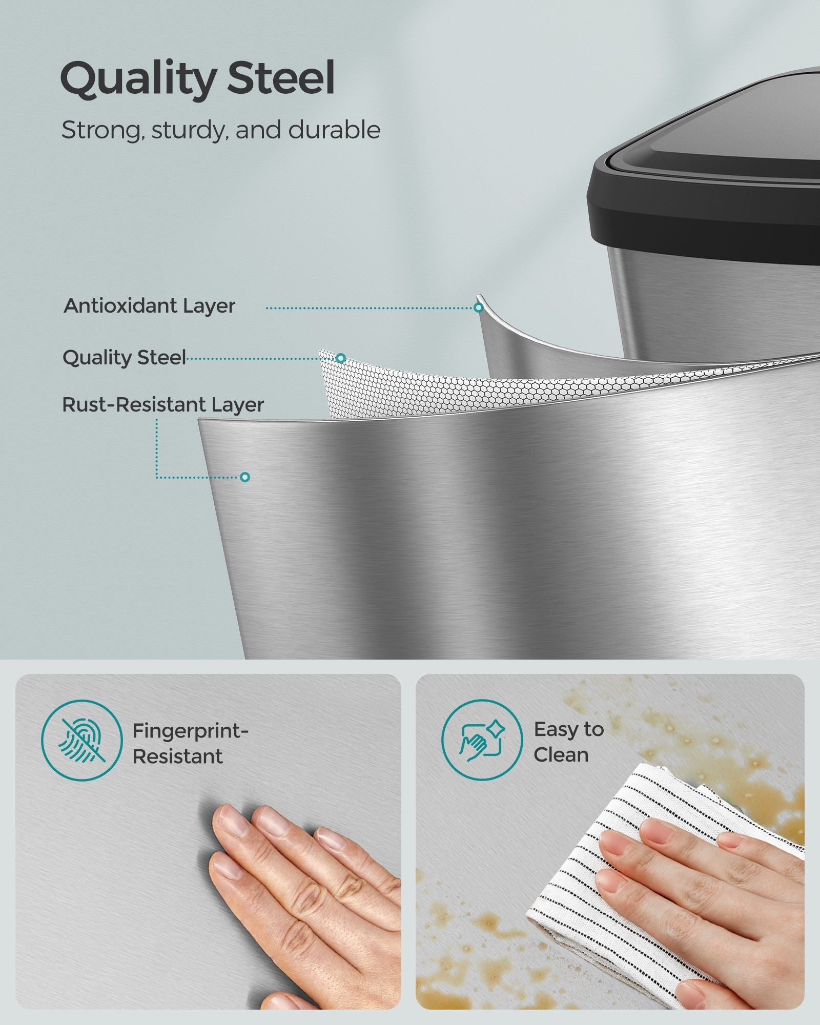 Metal Waste Pedal Bin – 68L – Silver – Tall with Lid