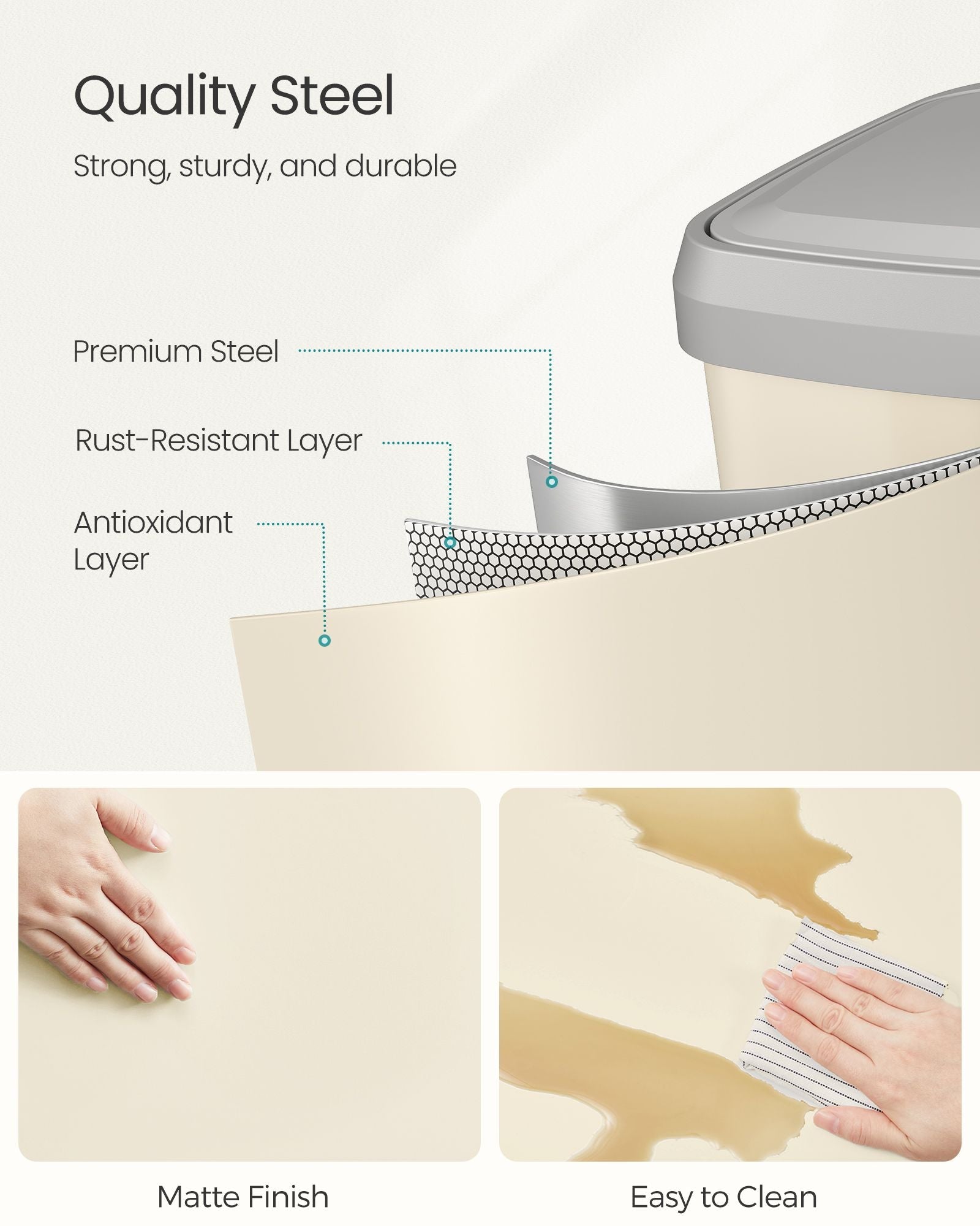 Metal Waste Pedal Bin – Metal – Sand Beige and Dove Grey – 68L Capacity with Lid
