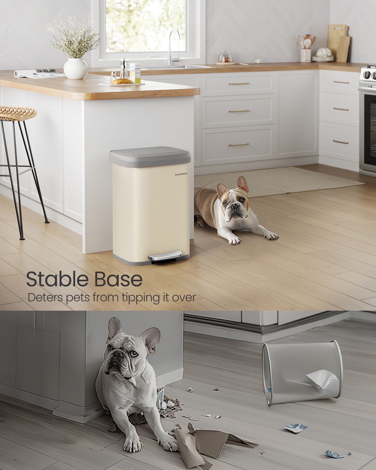Metal Waste Pedal Bin – Metal – Sand Beige and Dove Grey – 68L Capacity with Lid