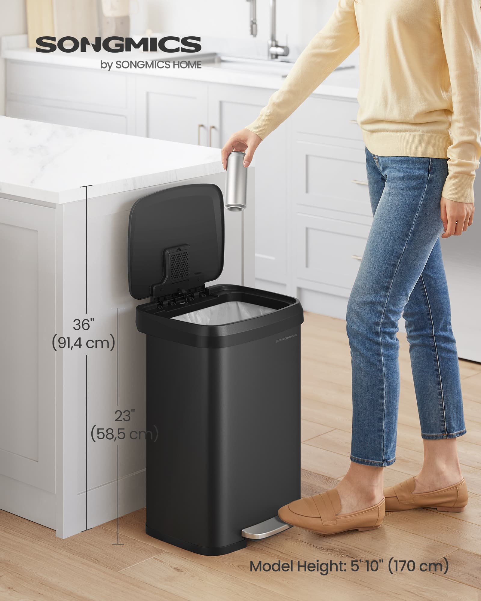 50L Metal Pedal Rubbish Bin – Silver – Large Capacity with Lid