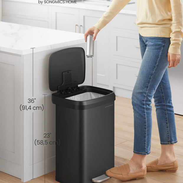 50L Metal Pedal Rubbish Bin – Silver – Large Capacity with Lid