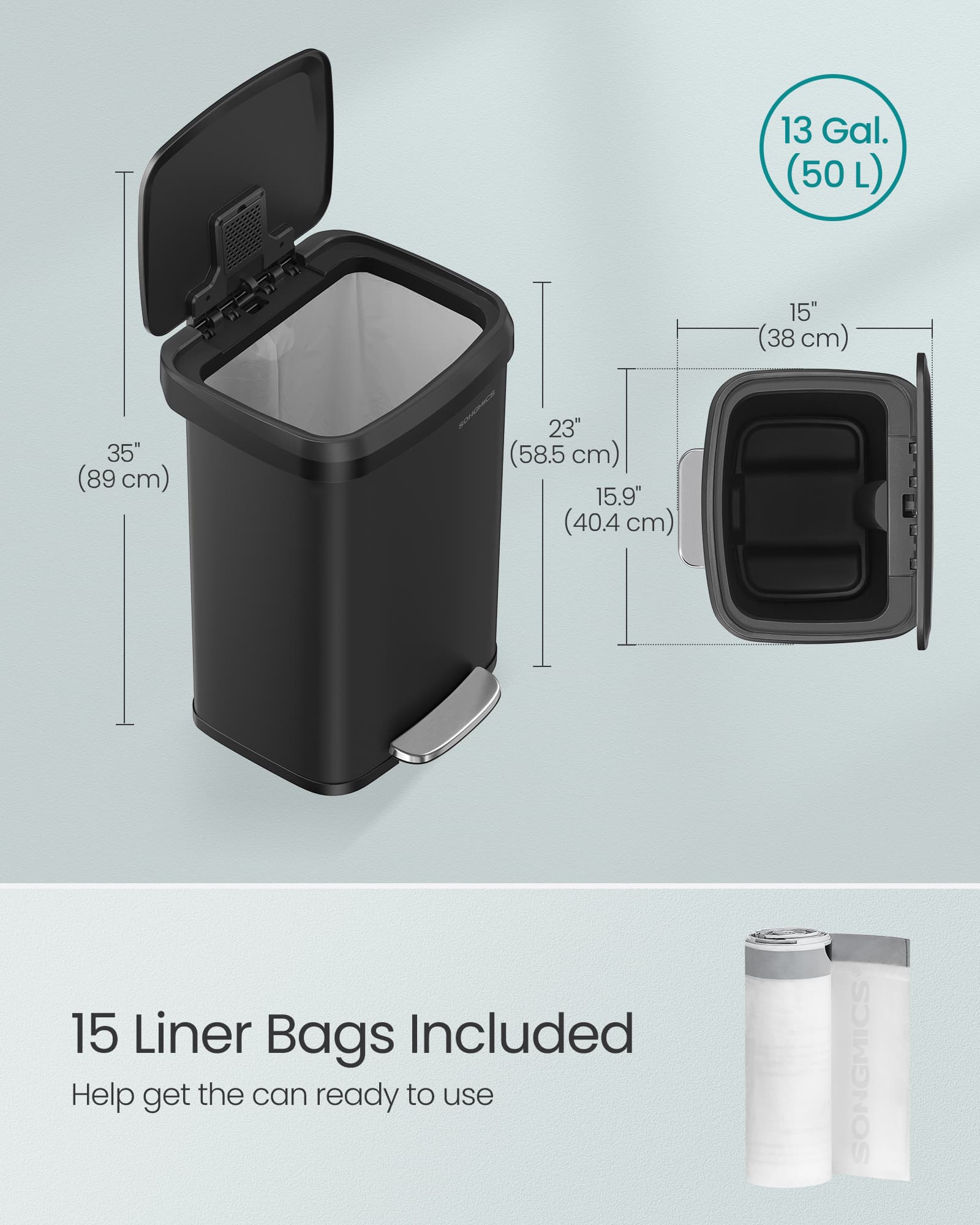 50L Metal Pedal Rubbish Bin – Silver – Large Capacity with Lid