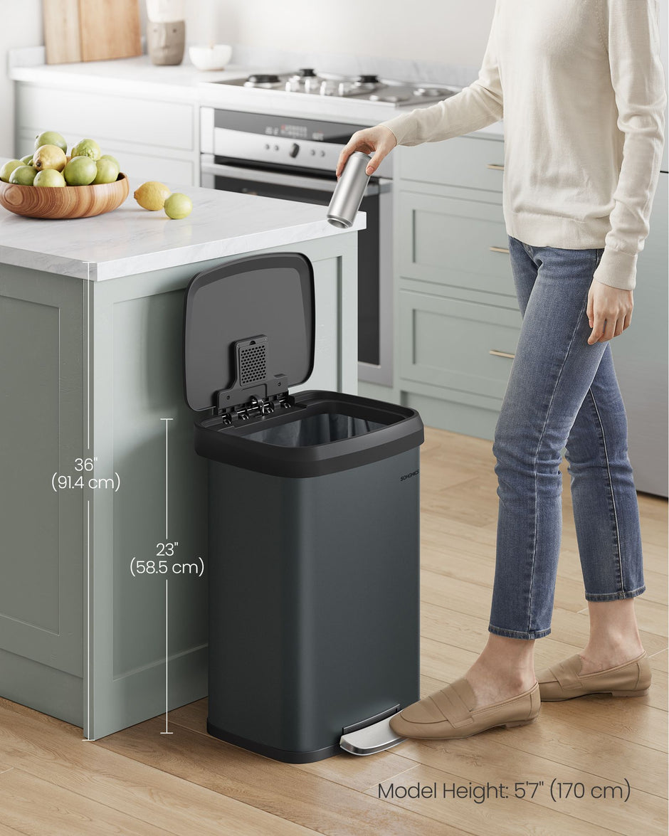 Metal Pedal Bin – Metal – Charcoal Grey and Black – 68L Capacity with Lid