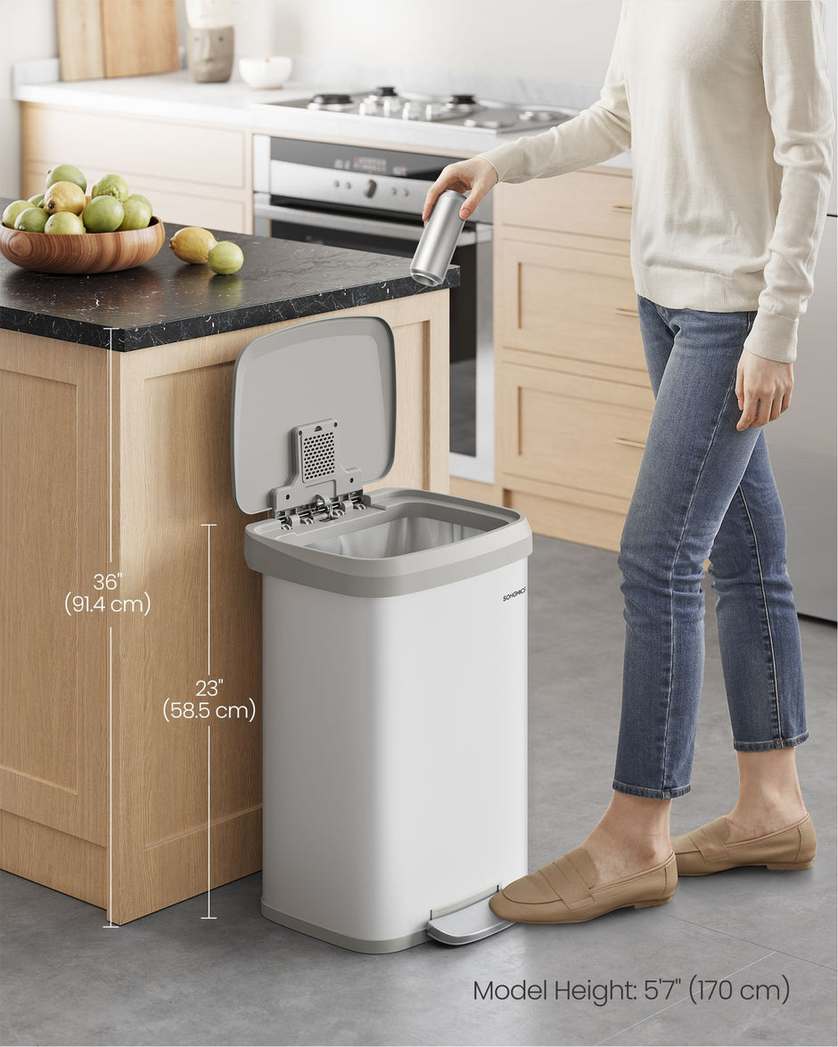 Metal Pedal Waste Bin – Steel – White and Dove Grey – 68L Capacity