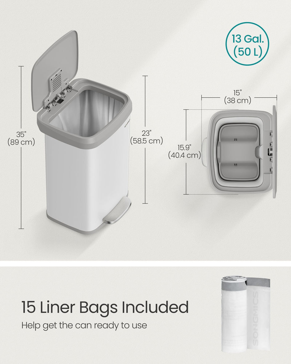 Metal Pedal Waste Bin – Steel – White and Dove Grey – 68L Capacity